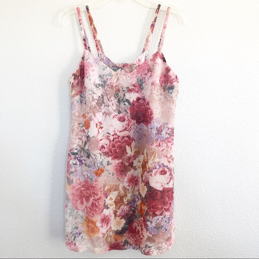 Vintage Pink & Purple Floral Tank Top Sz Medium